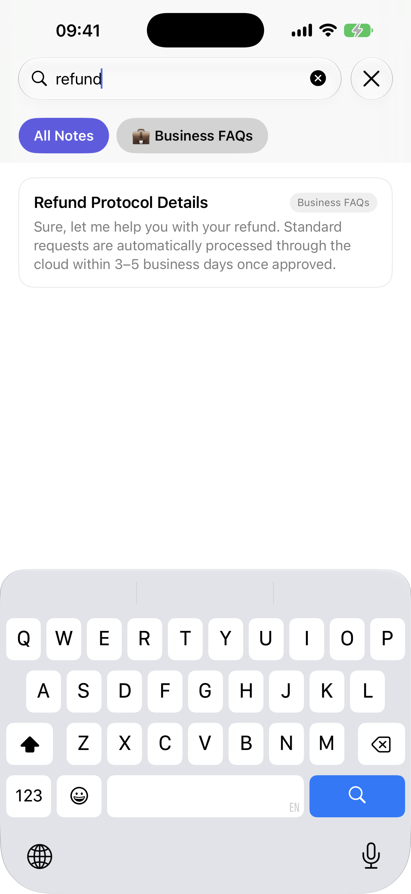 QuickCopy search filtering saved notes